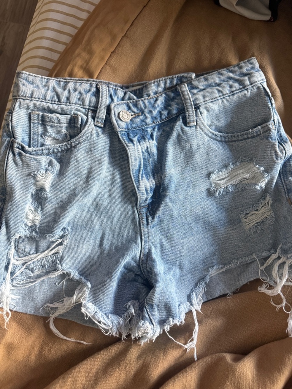 High-Rise Light Blue Distressed Denim Shorts for Women